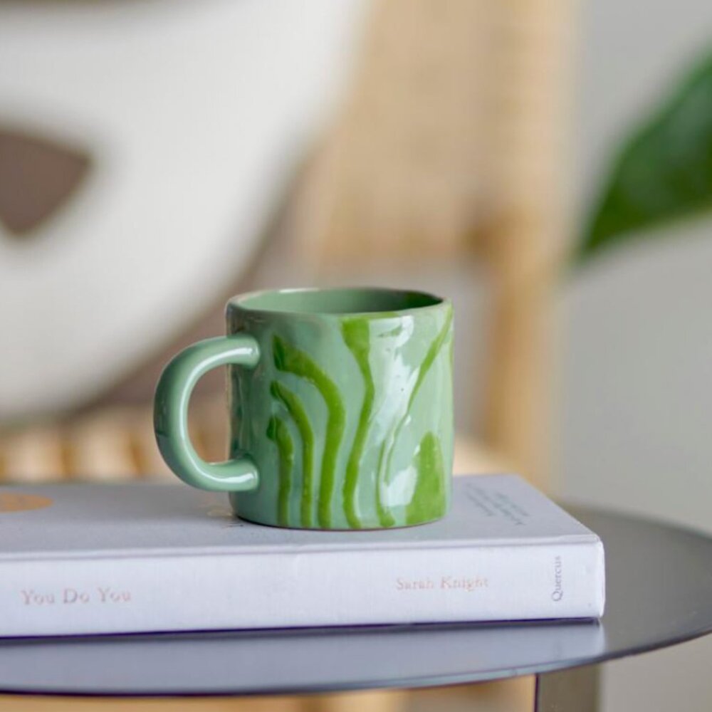 Denmark Bloomingville Ninka Geometric Mug Green Stoneware 8.45oz
